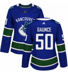 Womens Adidas Vancouver Canucks 50 Brendan Gaunce Authentic Blue Home NHL Jersey 