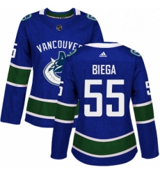 Womens Adidas Vancouver Canucks 55 Alex Biega Authentic Blue Home NHL Jersey 