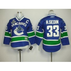 KIDS Vancouver Canucks 33 H.SEDIN blue 2011 Stanley Cup JERSEY