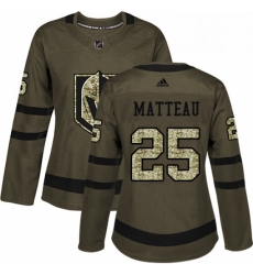 Womens Adidas Vegas Golden Knights 25 Stefan Matteau Authentic Green Salute to Service NHL Jersey 