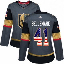 Womens Adidas Vegas Golden Knights 41 Pierre Edouard Bellemare Authentic Gray USA Flag Fashion NHL Jersey 