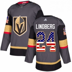 Youth Adidas Vegas Golden Knights 24 Oscar Lindberg Authentic Gray USA Flag Fashion NHL Jersey 