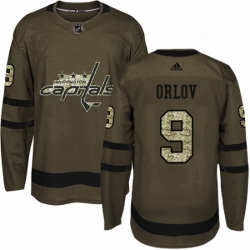 Mens Adidas Washington Capitals 9 Dmitry Orlov Authentic Green Salute to Service NHL Jersey 