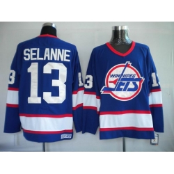 Jets #13 Teemu Selanne Stitched Blue CCM Throwback NHL Jersey