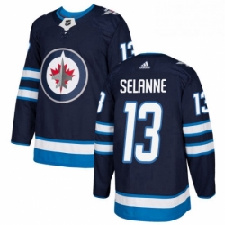 Mens Adidas Winnipeg Jets 13 Teemu Selanne Premier Navy Blue Home NHL Jersey 