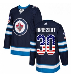 Mens Adidas Winnipeg Jets 30 Laurent Brossoit Authentic Navy Blue USA Flag Fashion NHL Jersey 