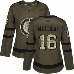 Womens Adidas Winnipeg Jets 16 Shawn Matthias Authentic Green Salute to Service NHL Jersey 