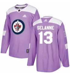 Youth Adidas Winnipeg Jets 13 Teemu Selanne Authentic Purple Fights Cancer Practice NHL Jersey 