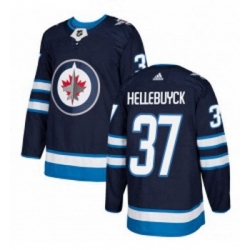 Youth Adidas Winnipeg Jets 37 Connor Hellebuyck Authentic Navy Blue Home NHL Jersey 