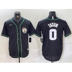 Men Boston Celtics 0 Jayson Tatum Black With Patch Stitched Baseball Jersey