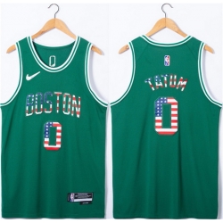 Men Boston Celtics 0 Jayson Tatum USA Flag Green Stitched Jersey