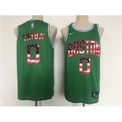 Men Boston Celtics 0 Jayson Tatum USA Flag Green Stitched Jersey