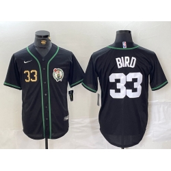 Men Boston Celtics 33 Larry Bird Black With Patch Stitched Baseball Jersey 2