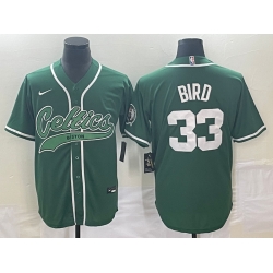 Men's Boston Celtics #33 Larry Bird Green With Patch Stitched Baseball Jersey