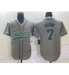 Men's Boston Celtics #7 Jaylen Brown Grey With Patch Stitched Baseball Jersey