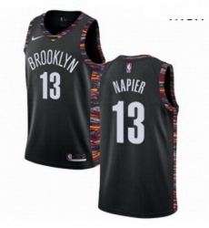 Mens Nike Brooklyn Nets 13 Shabazz Napier Swingman Black NBA Jersey 2018 19 City Edition 