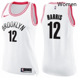 Womens Nike Brooklyn Nets 12 Joe Harris Swingman White Pink Fashion NBA Jersey 