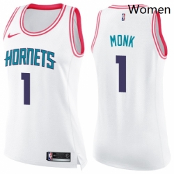 Womens Nike Charlotte Hornets 1 Malik Monk Swingman WhitePink Fashion NBA Jersey 