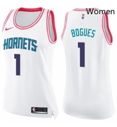 Womens Nike Charlotte Hornets 1 Muggsy Bogues Swingman WhitePink Fashion NBA Jersey 