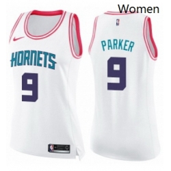 Womens Nike Charlotte Hornets 9 Tony Parker Swingman White Pink Fashion NBA Jersey 