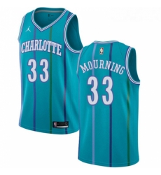 Womens Nike Jordan Charlotte Hornets 33 Alonzo Mourning Authentic Aqua Hardwood Classics NBA Jersey