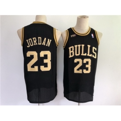 Men Chicago Bulls 23 Jordan Black gold Throwback 2021 NBA Jersey