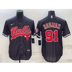 Men Chicago Bulls 91 Dennis Rodman Black Cool Base Stitched Baseball Jersey