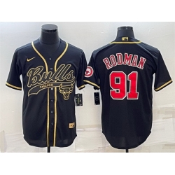 Men Chicago Bulls 91 Dennis Rodman Black Gold With Patch Cool Base Stitched Baseball Jersey