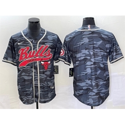 Men Chicago Bulls Blank Gray Camo Cool Base Stitched Baseball Jersey