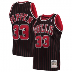 Men Mitchell & Ness Scottie Pippen Black Chicago Bulls Strips Jersey