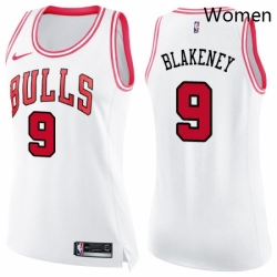 Womens Nike Chicago Bulls 9 Antonio Blakeney Swingman White Pink Fashion NBA Jersey 