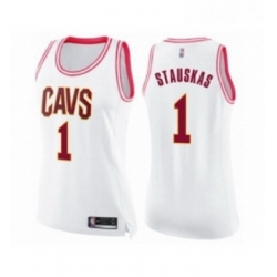 Womens Cleveland Cavaliers 1 Nik Stauskas Swingman Whit Pink Fashion Basketball Jersey 