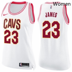 Womens Nike Cleveland Cavaliers 23 LeBron James Swingman WhitePink Fashion NBA Jersey