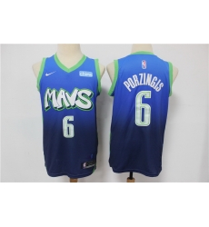 Men Dallas Mavericks 6 Kristaps Porzingis Blue 2020 City Edition Nike Swingman Jersey