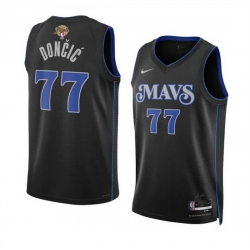 Men Dallas Mavericks 77 Luka Doncic Black 2024 Finals City Edition Stitched Basketball Jersey
