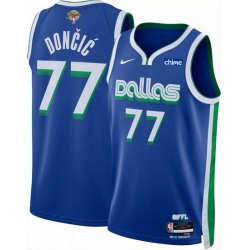 Men Dallas Mavericks 77 Luka Doncic Blue 2024 Finals City Edition Stitched Basketball Jersey