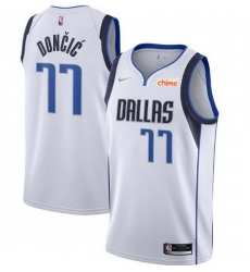 Men's Dallas Mavericks #77 Luka Doncic 75th Anniversary White Stitched Basketball Jersey