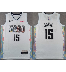 Men Denver Nuggets 15 Nikola Joki u0107 White 2024 25 City Edition Stitched Basketball Jersey