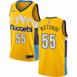 Mens Nike Denver Nuggets 55 Dikembe Mutombo Authentic Gold Alternate NBA Jersey Statement Edition