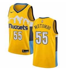 Mens Nike Denver Nuggets 55 Dikembe Mutombo Swingman Gold Alternate NBA Jersey Statement Edition