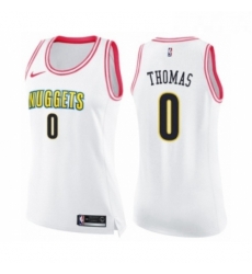 Womens Nike Denver Nuggets 0 Isaiah Thomas Swingman White Pink Fashion NBA Jersey 