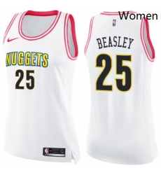 Womens Nike Denver Nuggets 25 Malik Beasley Swingman WhitePink Fashion NBA Jersey