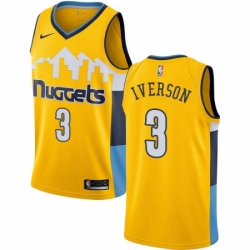 Youth Nike Denver Nuggets 3 Allen Iverson Authentic Gold Alternate NBA Jersey Statement Edition