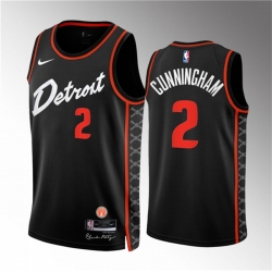 Men Detroit Pistons 2 Cade Cunningham Black 2023 24 City Edition Stitched Basketball Jersey