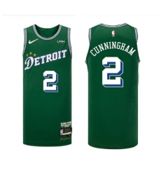 Men Detroit Pistons 2 Cade Cunningham Green 2022 23 City Edition Stitched Basketball Jersey