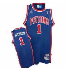 Mens Adidas Detroit Pistons 1 Allen Iverson Authentic Blue Throwback NBA Jersey