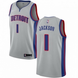 Mens Nike Detroit Pistons 1 Reggie Jackson Authentic Silver NBA Jersey Statement Edition