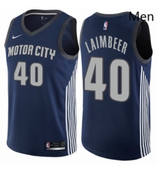 Mens Nike Detroit Pistons 40 Bill Laimbeer Authentic Navy Blue NBA Jersey City Edition