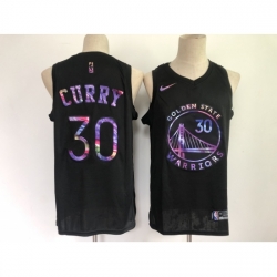 Men's Golden State Warriors #30 Stephen Curry Black Iridescent Holographic 2021 Jersey