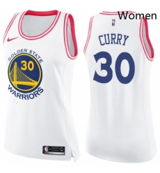 Womens Nike Golden State Warriors 30 Stephen Curry Swingman WhitePink Fashion NBA Jersey